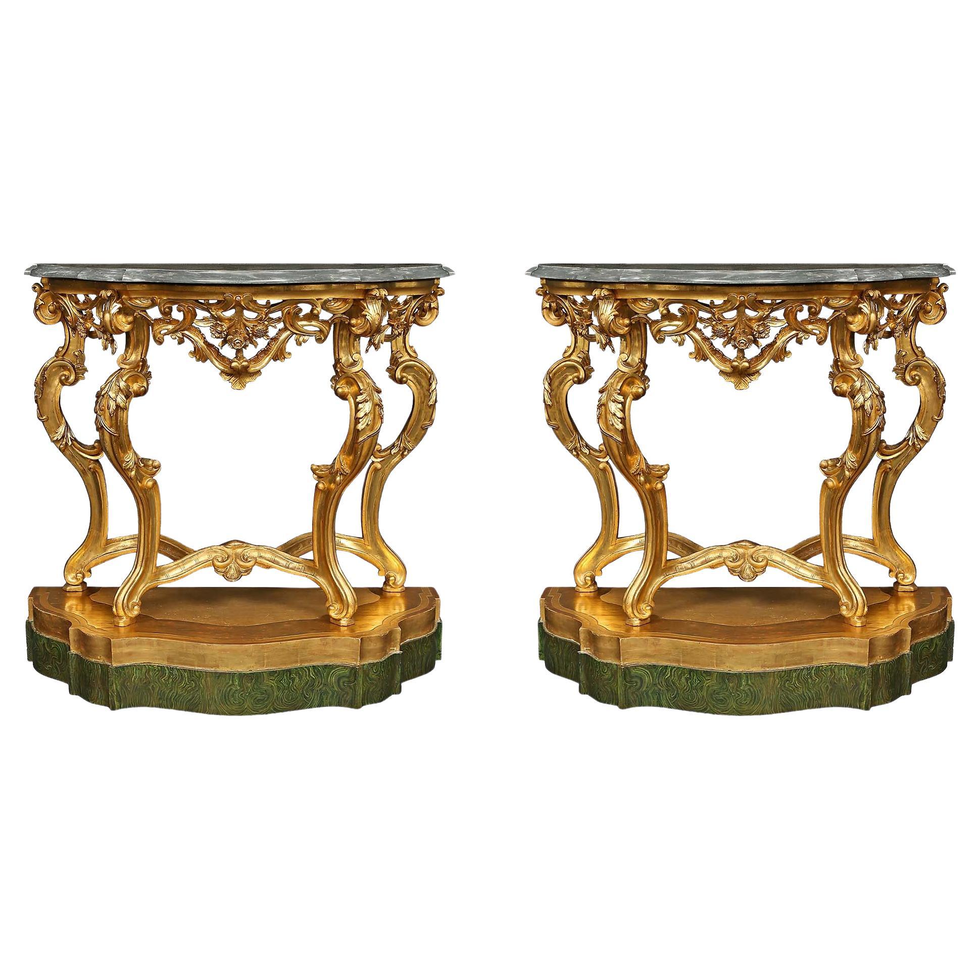 Pair of Italian 18th Century Baroque Style Consoles from the Lombardi Region For Sale