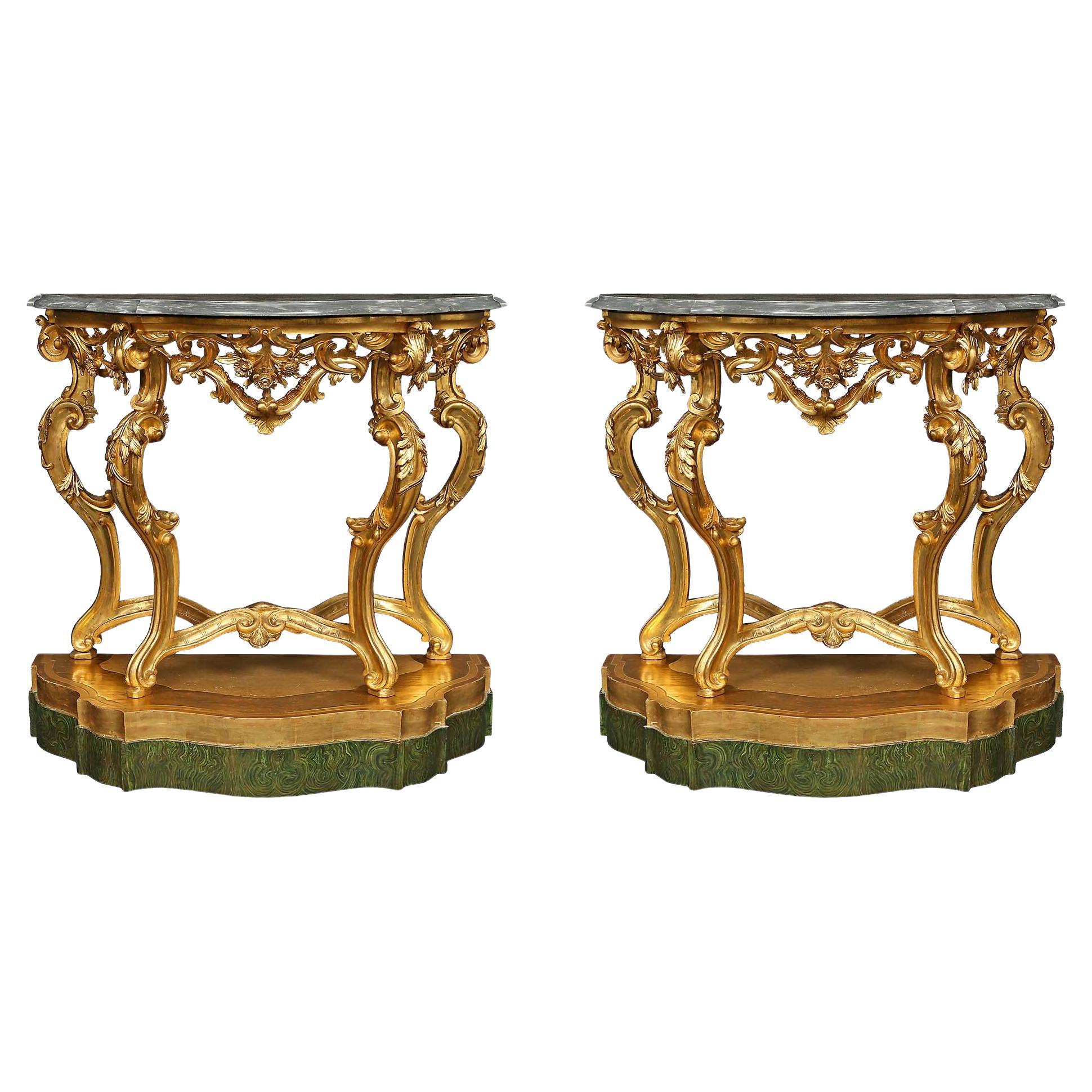 Pair of Italian 18th Century Baroque Style Consoles from the Lombardi Region For Sale