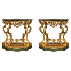 Pair of Italian 18th Century Baroque Style Consoles from the Lombardi Region