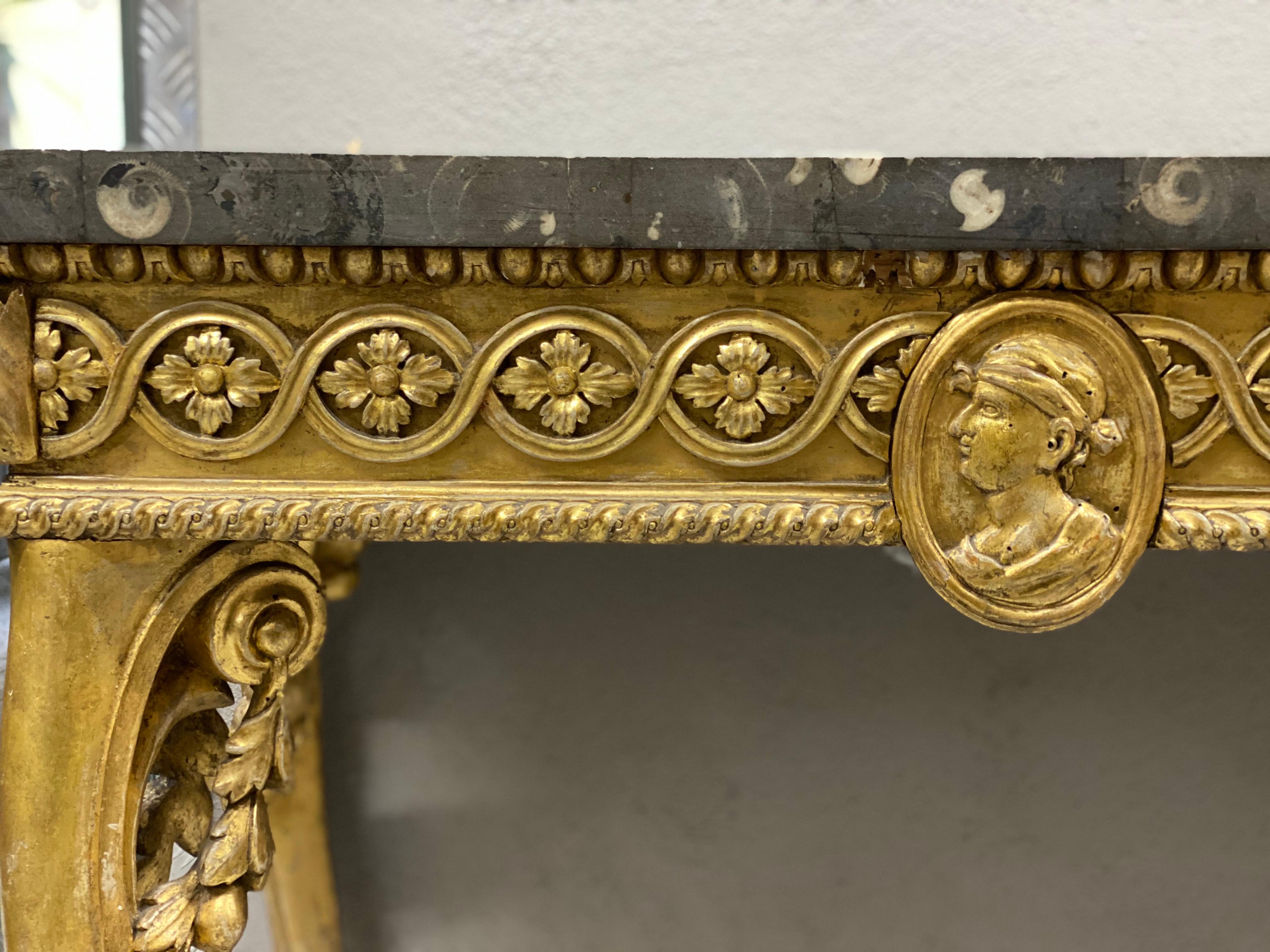 Late 18th Century Pair of Italian 18th Century Carved Giltwood Console Tables, 1770