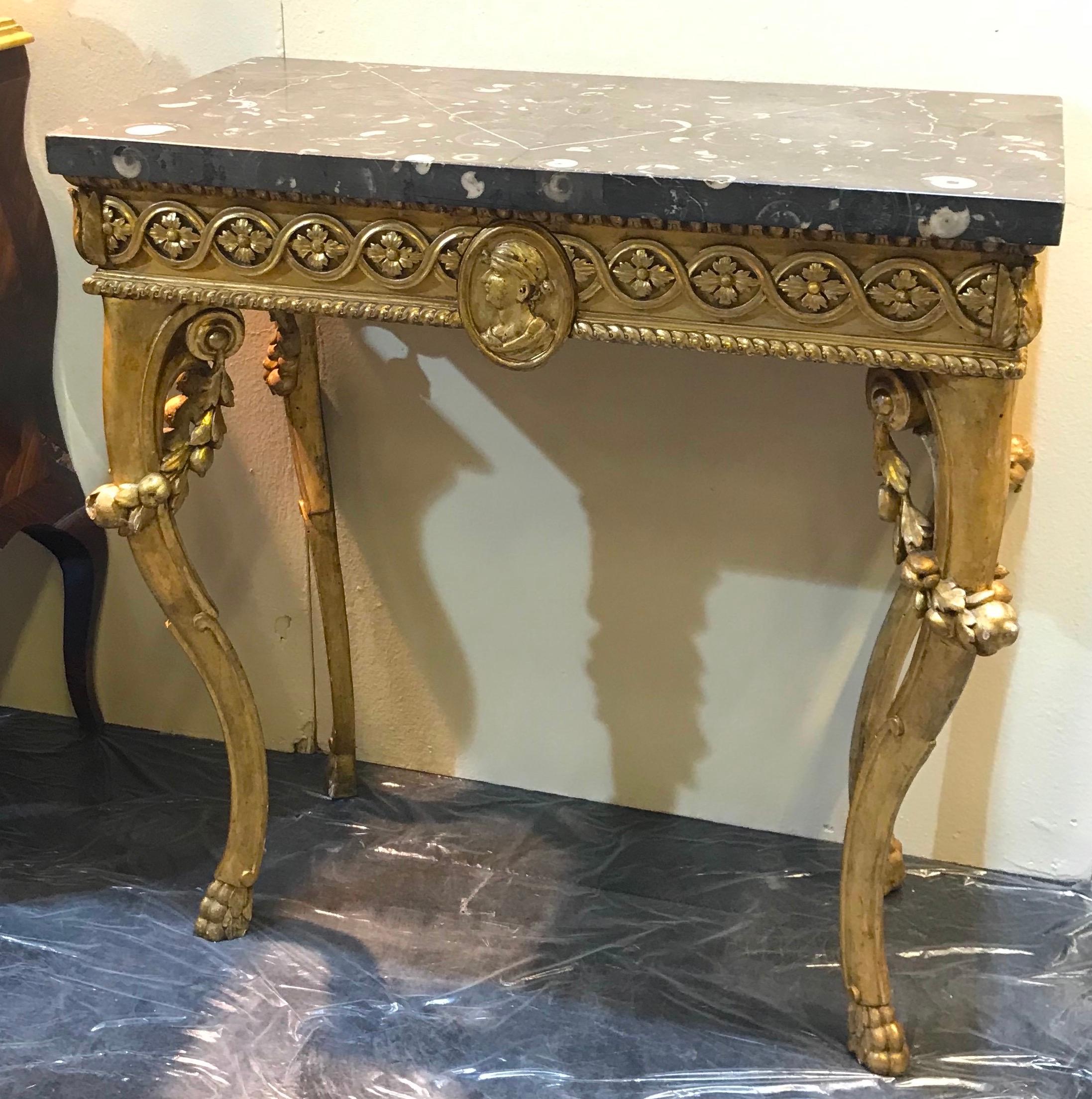 Pair of Italian 18th Century Carved Giltwood Console Tables, 1770 2