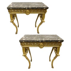 Pair of Italian 18th Century Carved Giltwood Console Tables, 1770
