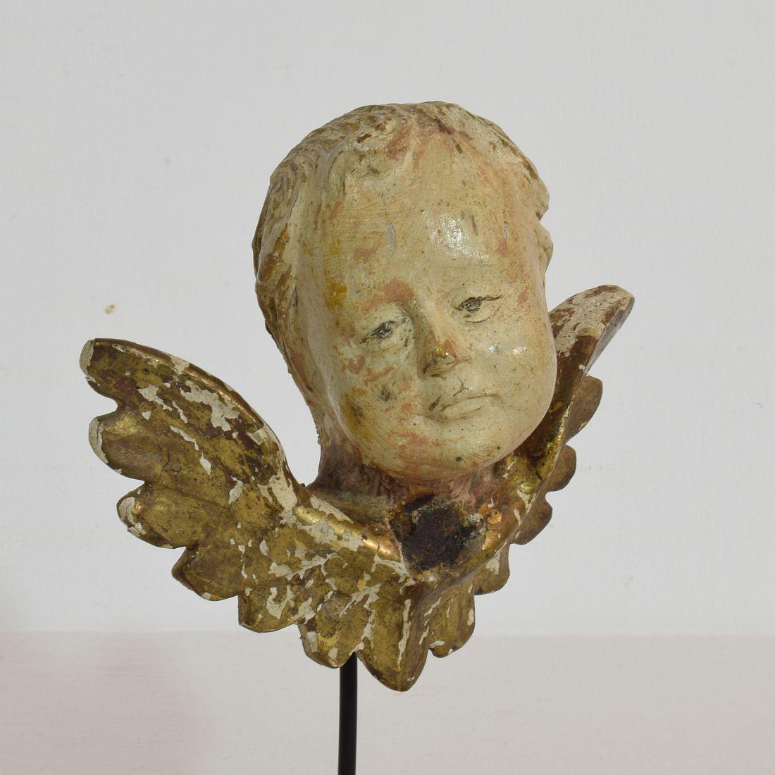 Pair of Italian 18th Century Carved Wooden Baroque Angel Heads 8