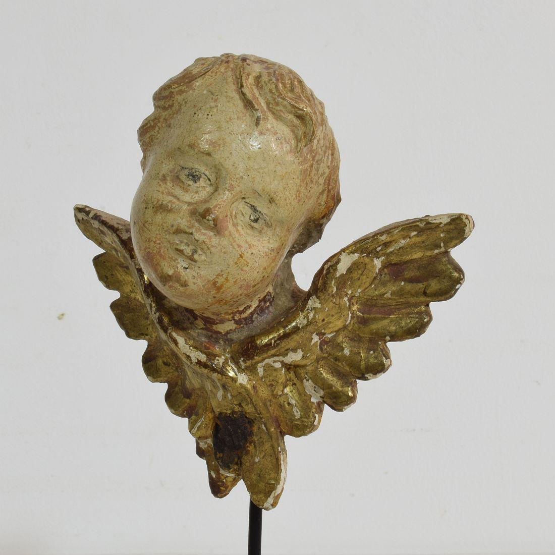 Pair of Italian 18th Century Carved Wooden Baroque Angel Heads 5