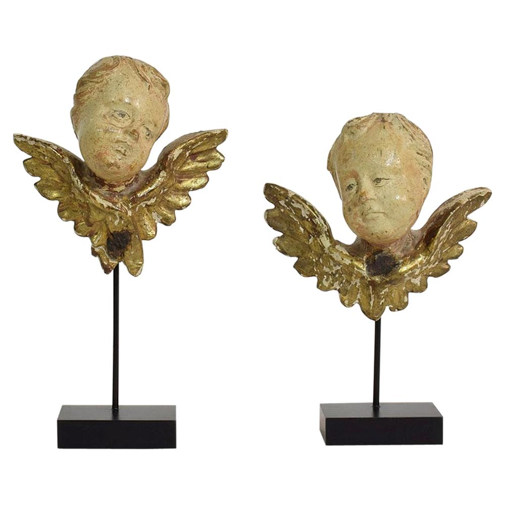 Pair of Italian 18th Century Carved Wooden Baroque Angel Heads