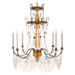 Pair of Italian 18th Century Genovese St. Giltwood and Crystal Chandeliers