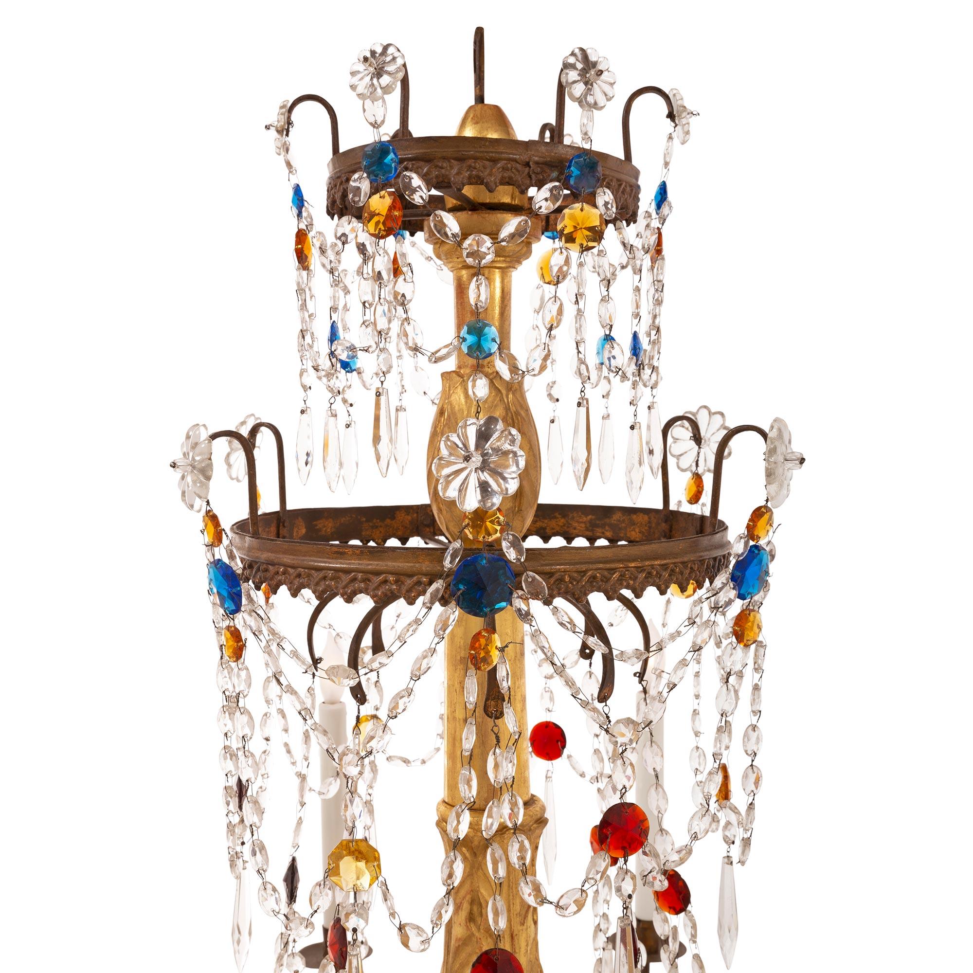 Pressed Pair of Italian 18th Century Genovese St. Giltwood and Crystal Chandeliers For Sale