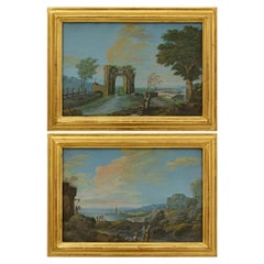 pair of Italian 18th century Giltwood and Gouache paintings