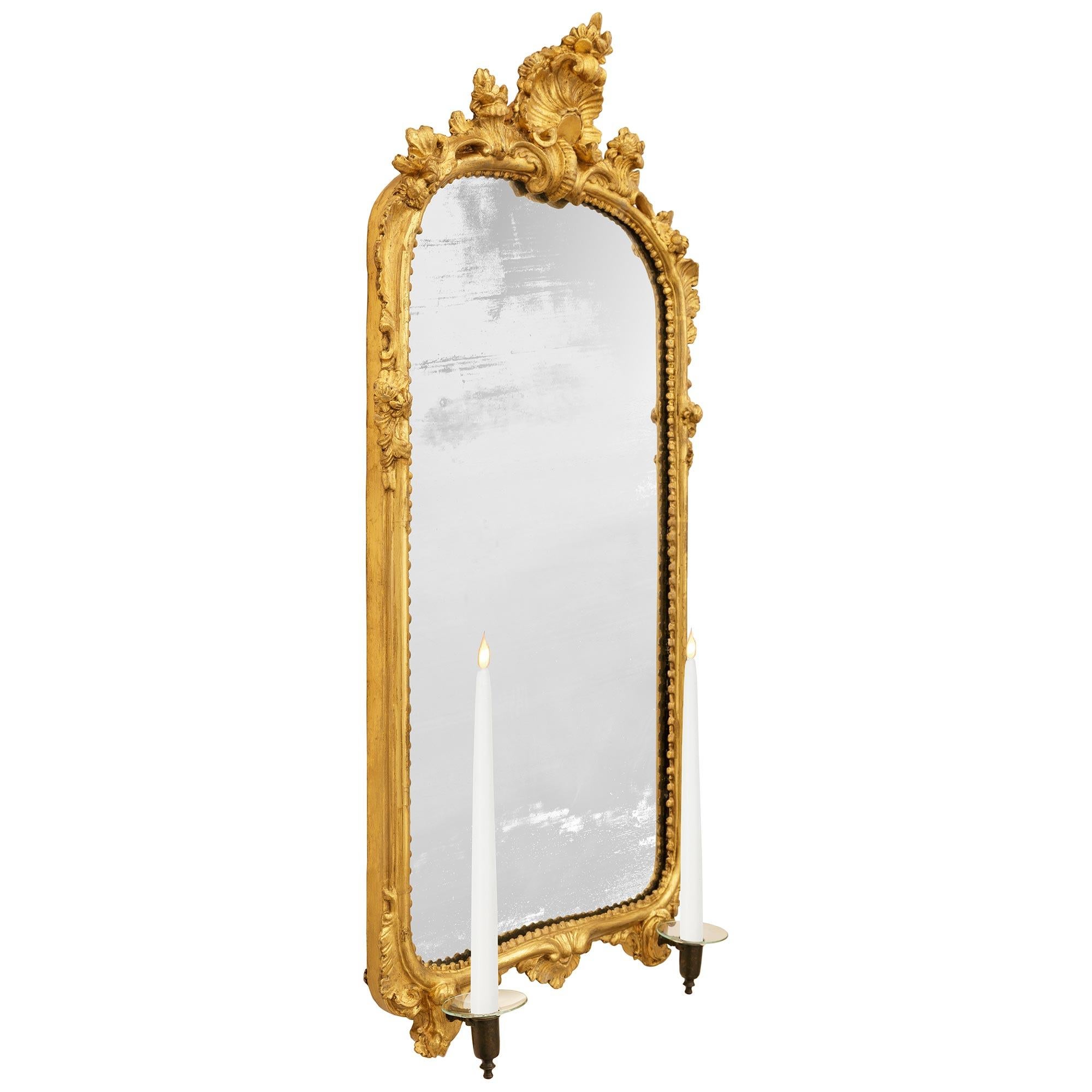 Louis XVI pair of Italian 18th century Giltwood and patinated Bronze mirrored sconces For Sale