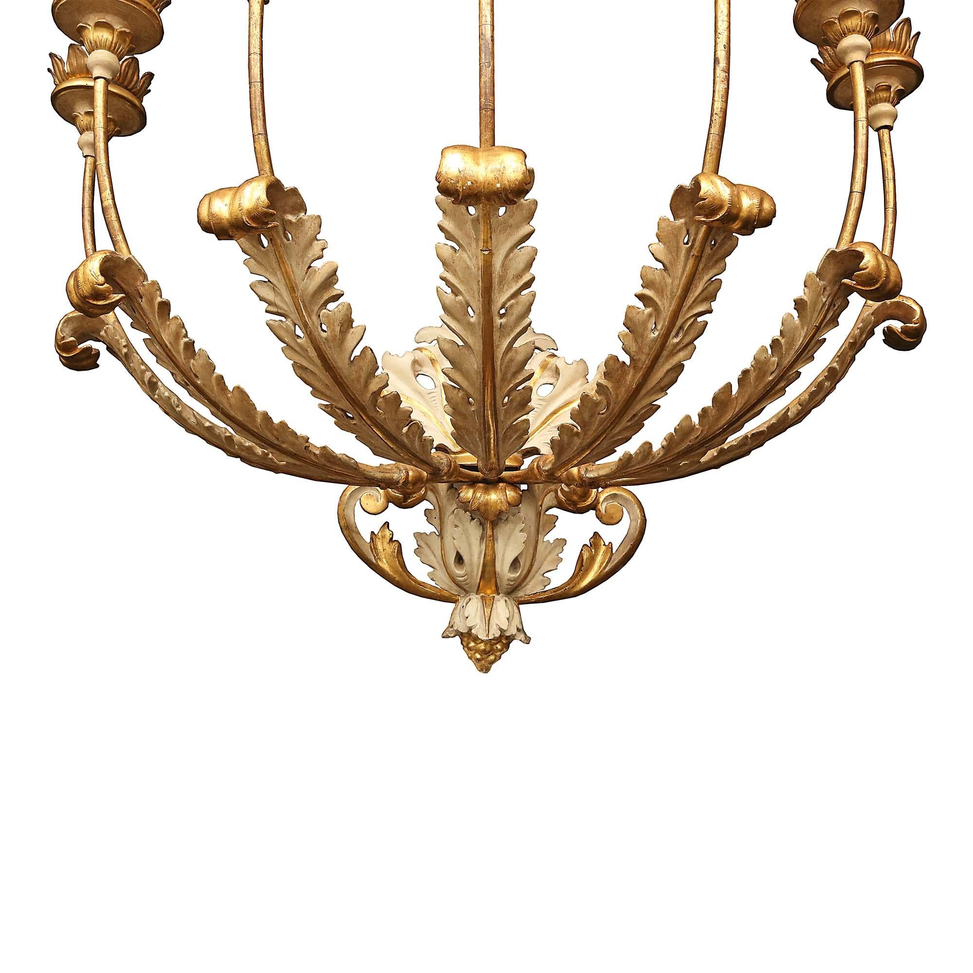 Pair of Italian 18th Century Giltwood and Patinated Seven Arm Sconces In Good Condition In West Palm Beach, FL