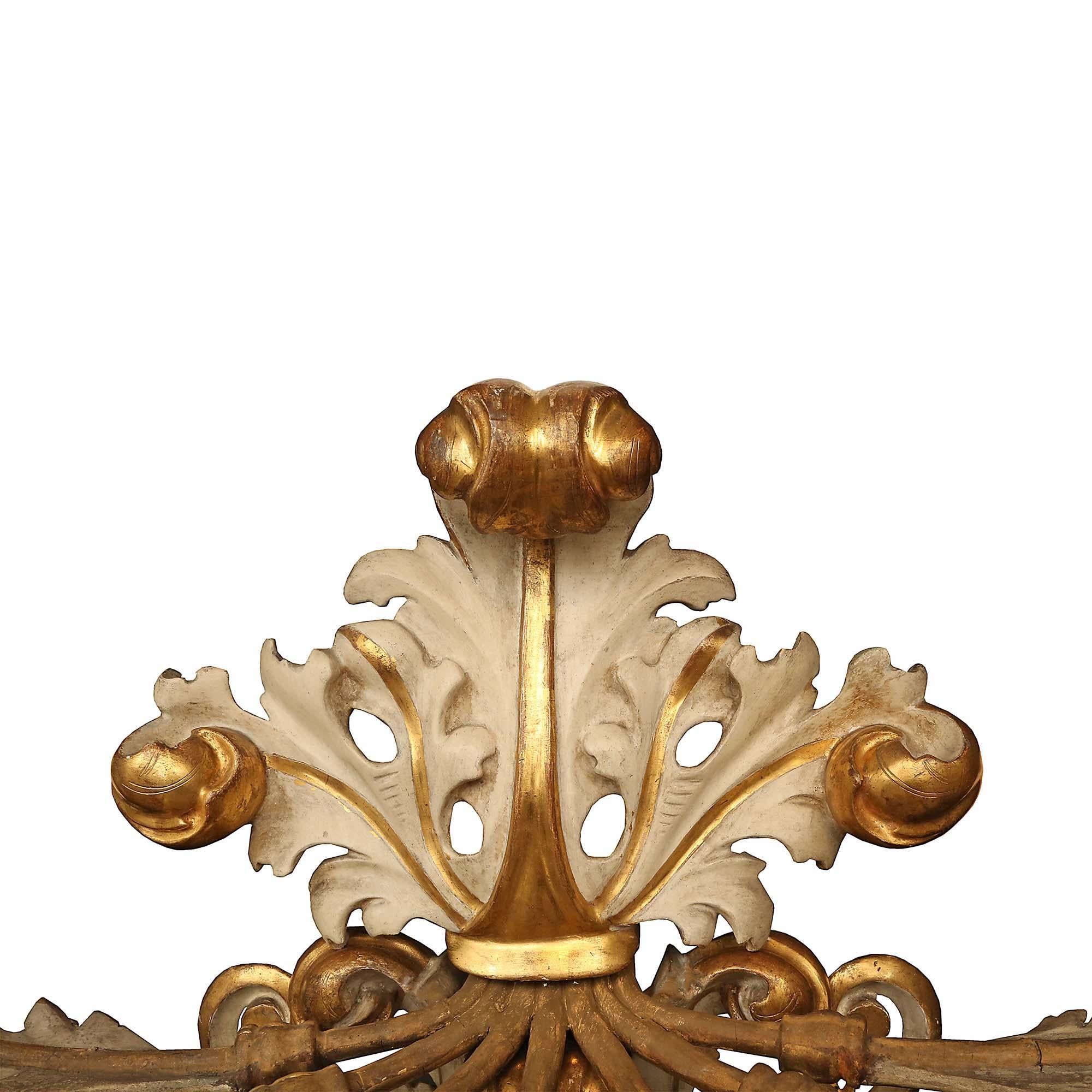Wood Pair of Italian 18th Century Giltwood and Patinated Seven Arm Sconces