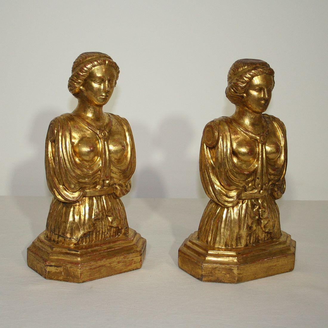 Unique couple of giltwood busts.
Italy, circa 1780. Beautiful weathered, small losses and old repairs.
More photo's available on request.
