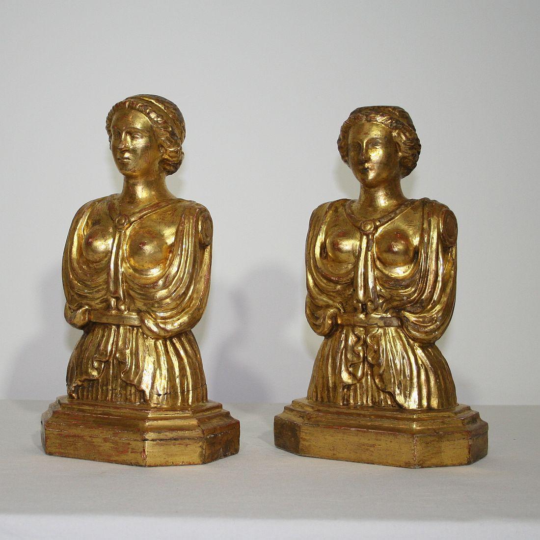 Neoclassical Pair of Italian 18th Century Giltwood Classical Busts