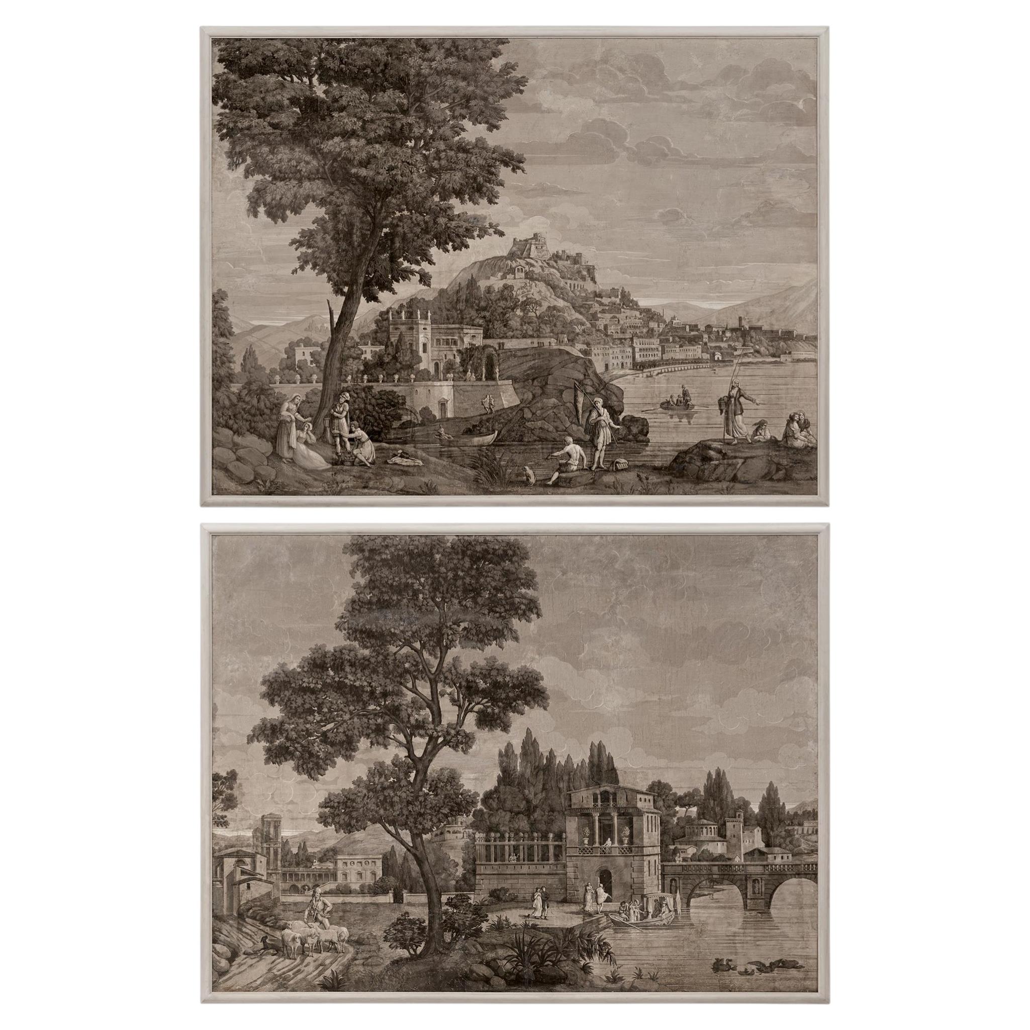 pair of Italian 18th century Grisaille wallpaper panels