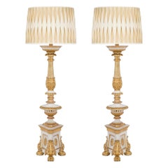 Pair of Italian 18th Century Louis XIV Style Torchieres Mounted Into Lamps