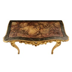 Pair of Italian 18th Century Louis XV Period Giltwood and Faux Marble Consoles