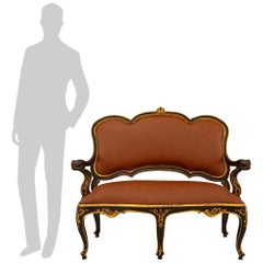 Pair Of Italian 18th Century Louis XV Period Polychrome And Gilt Settees