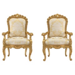 Paire de fauteuils trônes italiens d'époque Louis XV du 18ème siècle