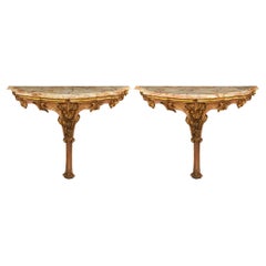 pair of Italian 18th century Louis XV st. painted Wood, Mecca and Onyx consoles