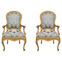 Pair of Italian 18th Century Louis XV Style Throne Giltwood Armchairs À Chassis