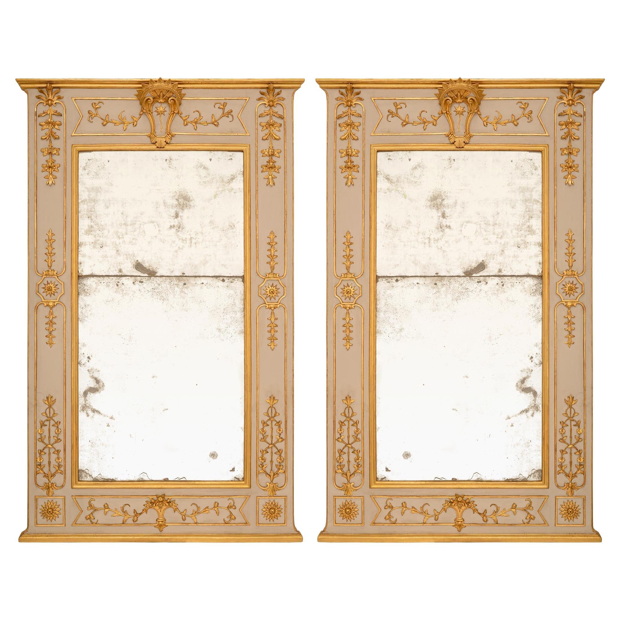 pair of Italian 18th century Louis XVI patinated wood and Giltwood mirrors