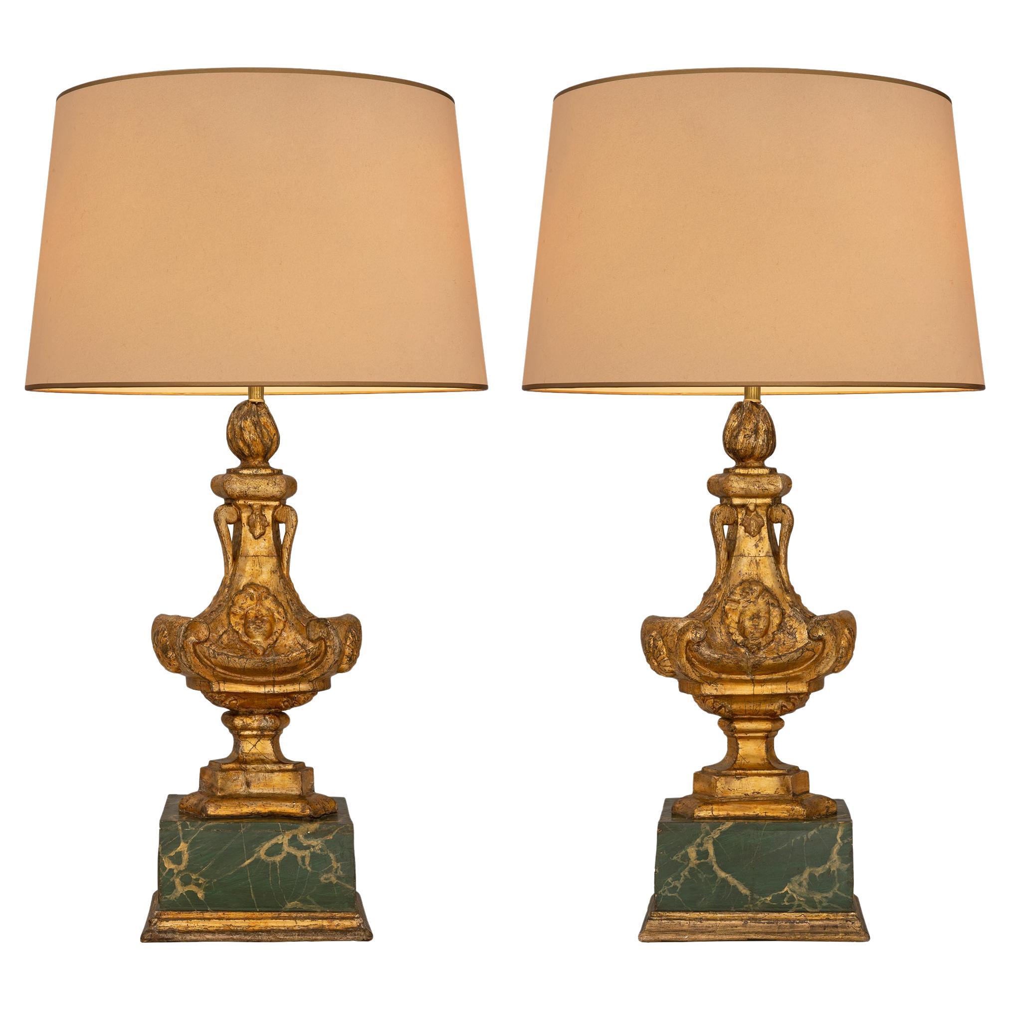 Pair of Italian 18th Century Louis XVI Period Carved Mecca Lamps For Sale