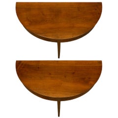 Pair of Italian 18th Century Louis XVI Period Demi Lune Walnut Consoles