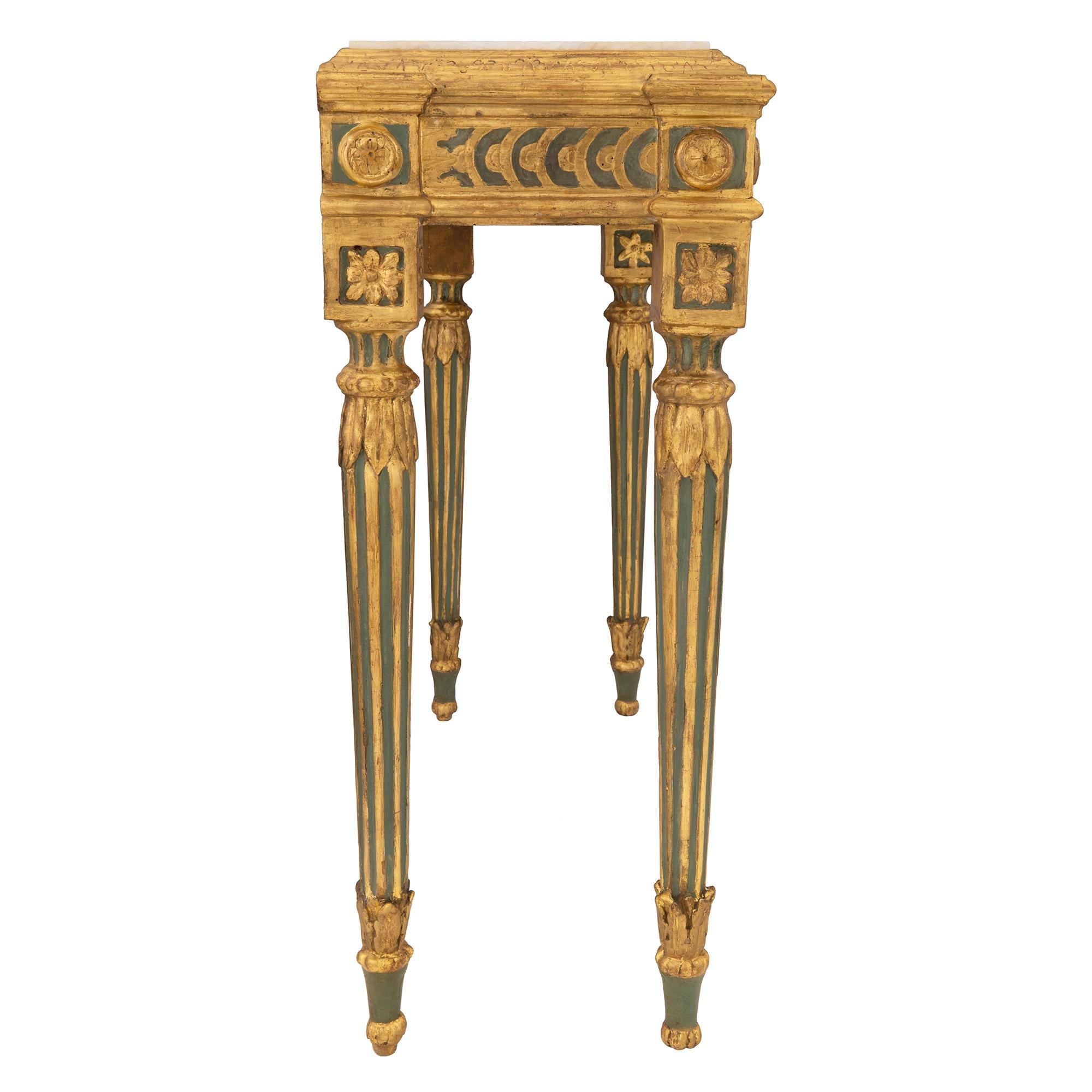 Pair of Italian 18th Century Louis XVI Period Freestanding Giltwood Consoles In Good Condition For Sale In West Palm Beach, FL