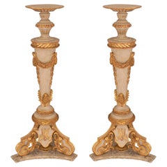 Pair of Italian 18th Century Louis XVI Period Patinated and Gilt Torchieres
