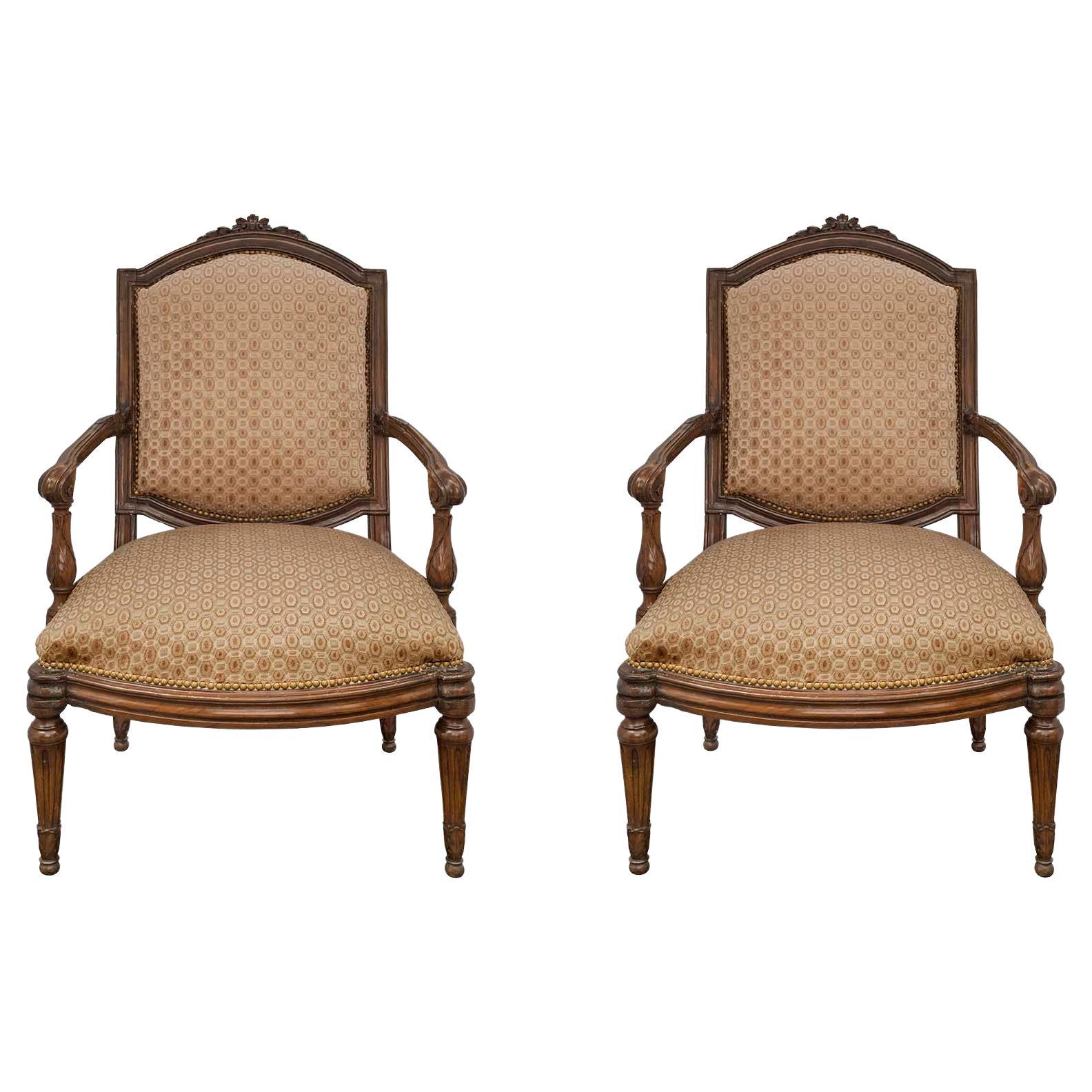 Pair of Italian 18th Century Louis XVI Period Walnut Armchairs