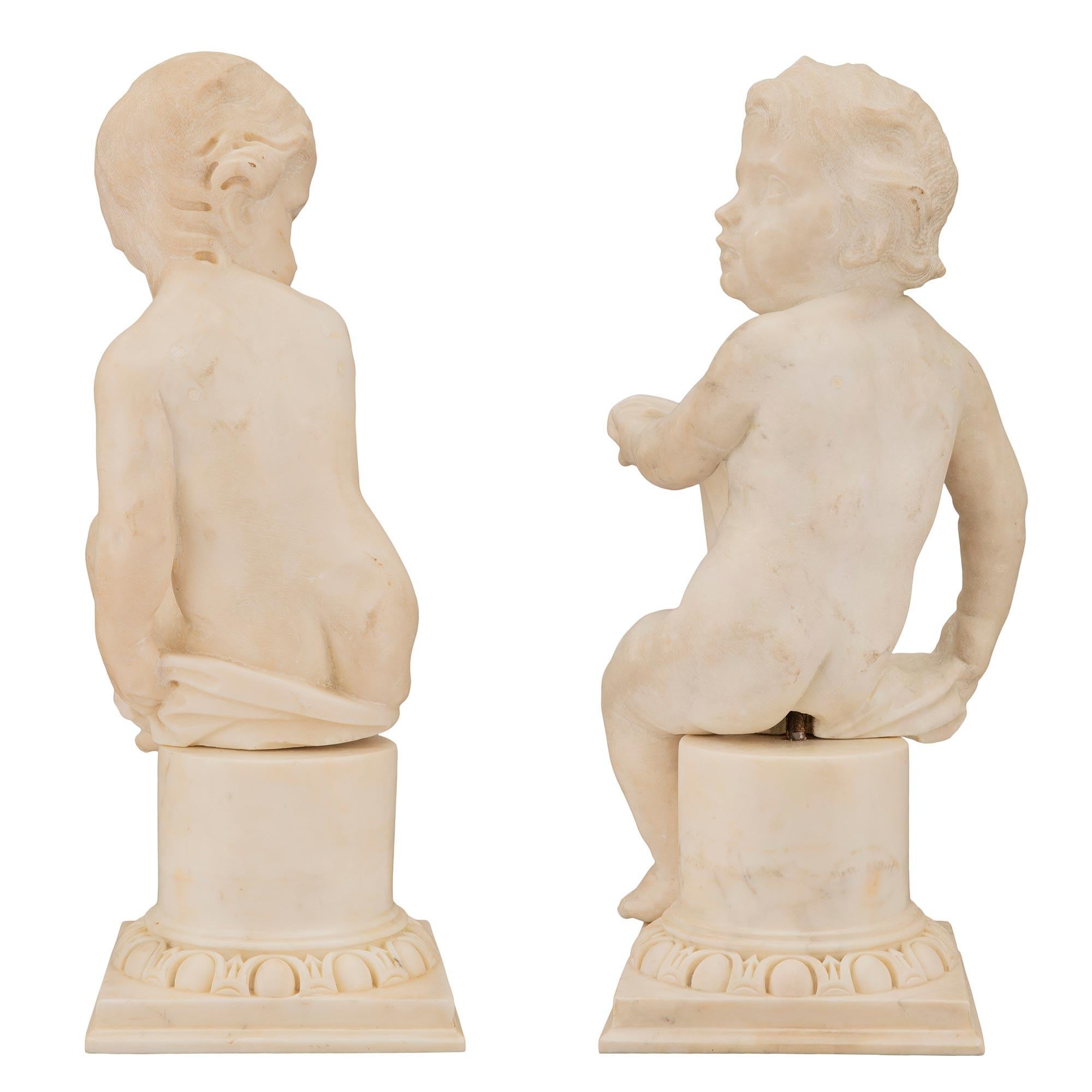 18th Century and Earlier Pair of Italian 18th Century Louis XVI Period White Carrara Marble Statues For Sale