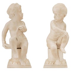 Zwei italienische Statuen aus weißem Carrara-Marmor aus der Zeit Ludwigs XVI.