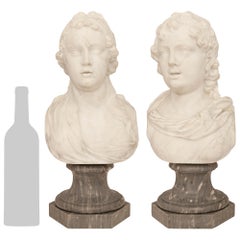 pair of Italian 18th century Louis XVI st. white Carrara and Gris St. Anne busts