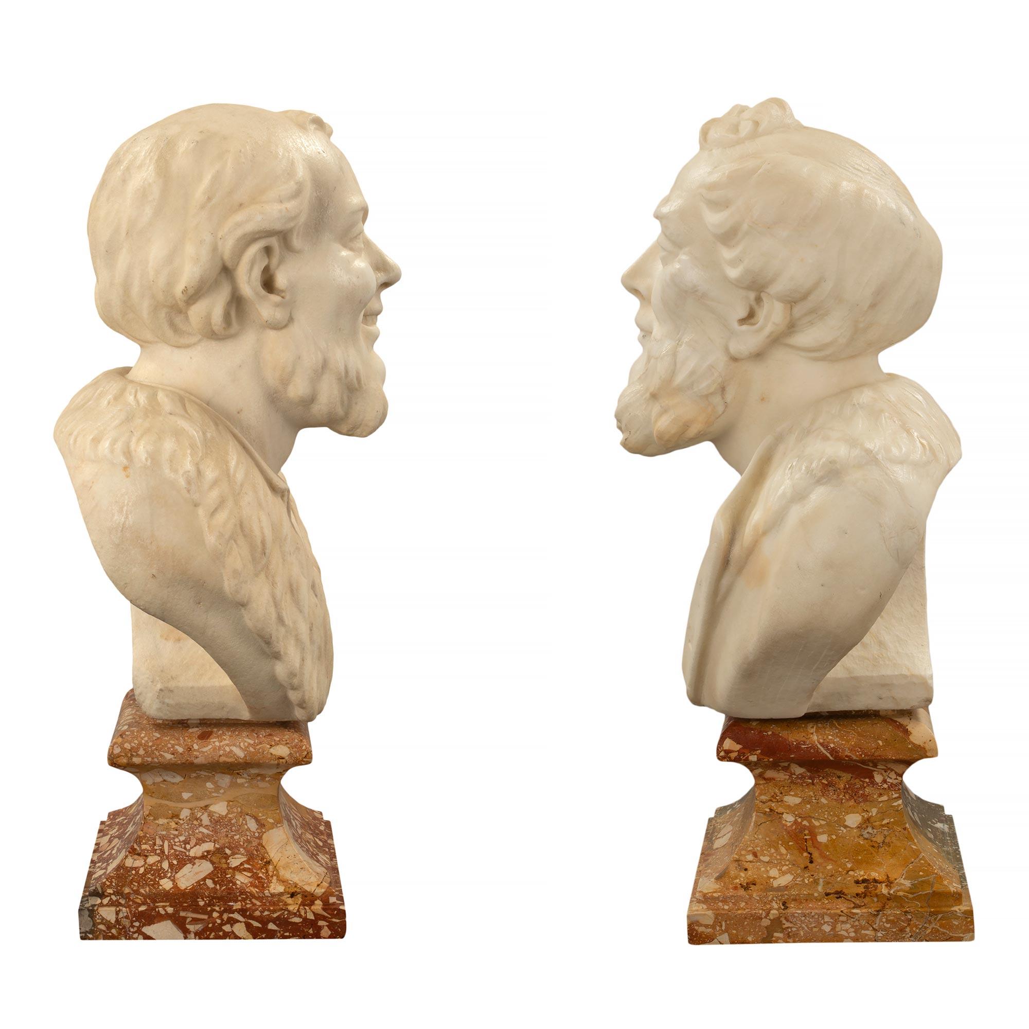 19th Century Pair of Italian 18th Century Marble Busts of Democritus and Heraclitus For Sale