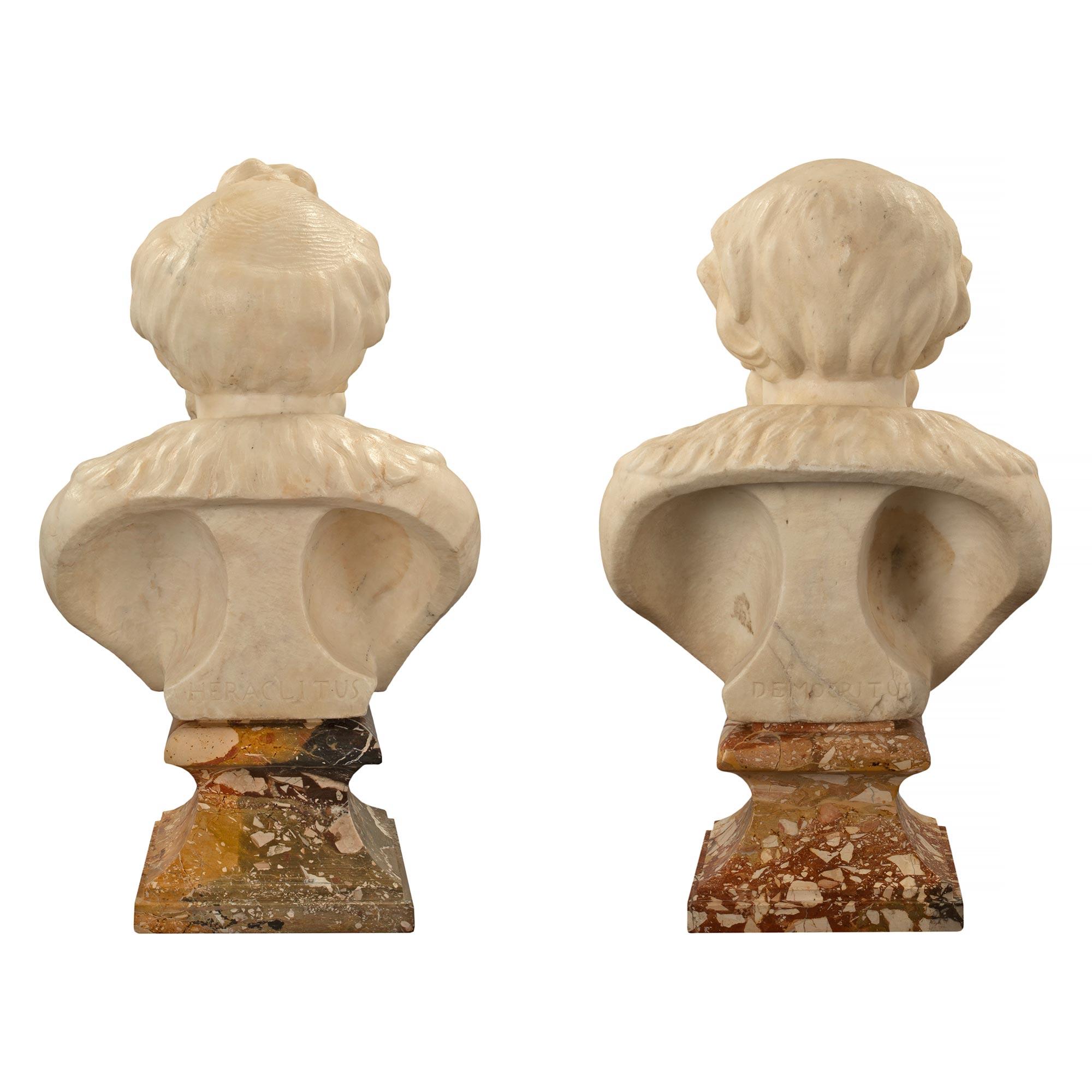 Pair of Italian 18th Century Marble Busts of Democritus and Heraclitus For Sale 1