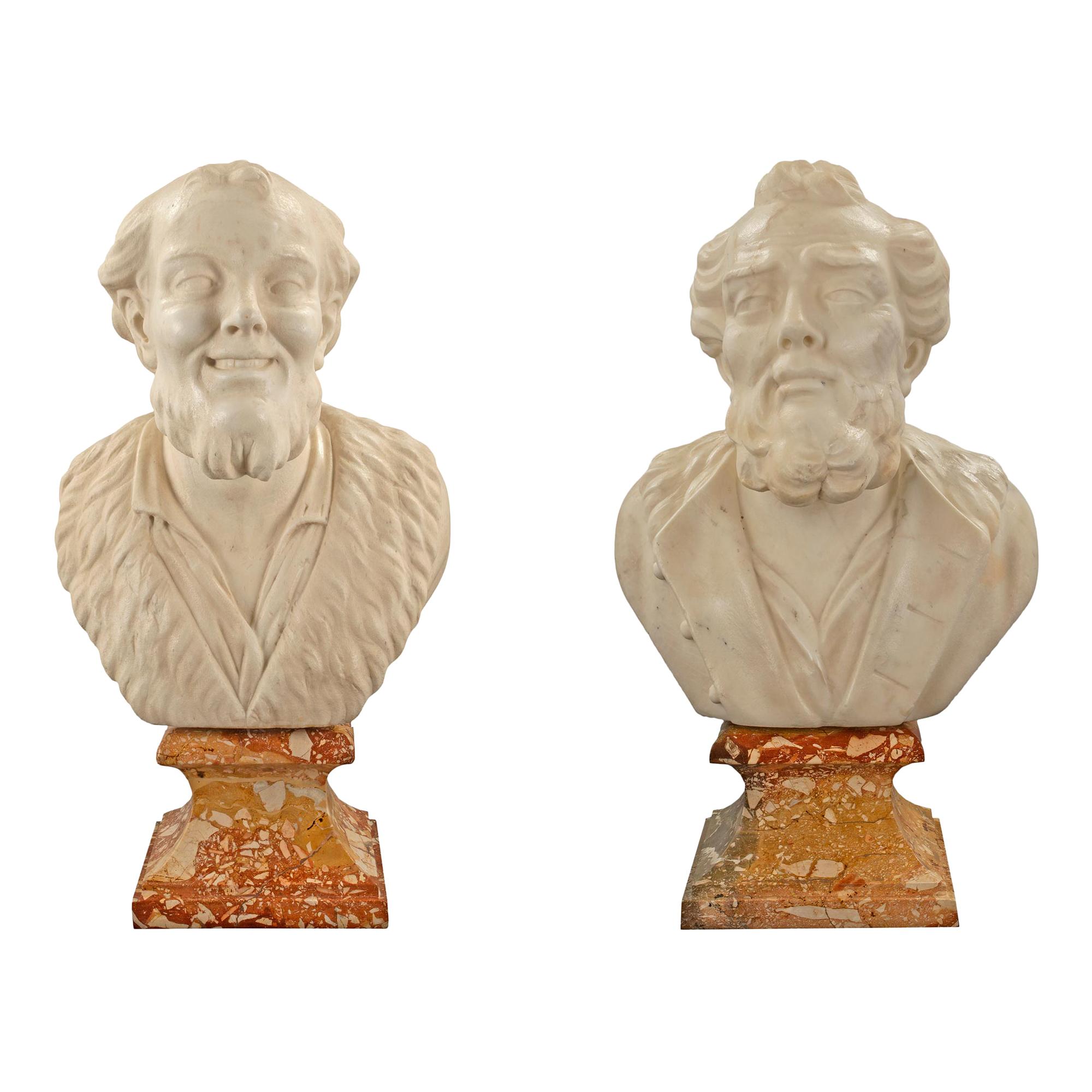 Pair of Italian 18th Century Marble Busts of Democritus and Heraclitus For Sale