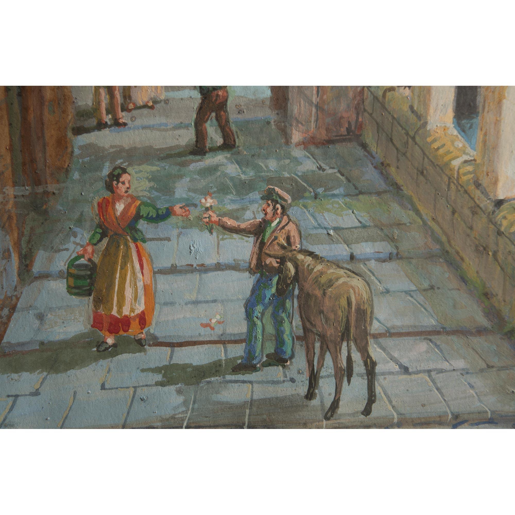 Pareja de gouaches napolitanos italianos del siglo XVIII en marco de caoba del siglo XIX en venta 4