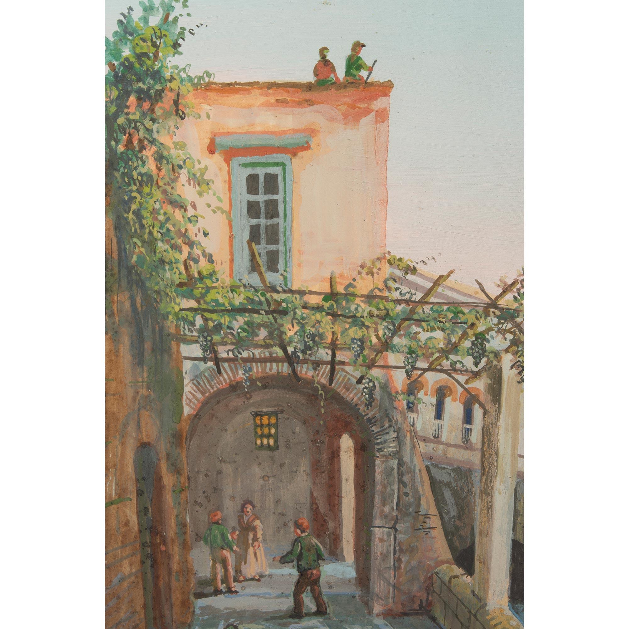 Pareja de gouaches napolitanos italianos del siglo XVIII en marco de caoba del siglo XIX en venta 3