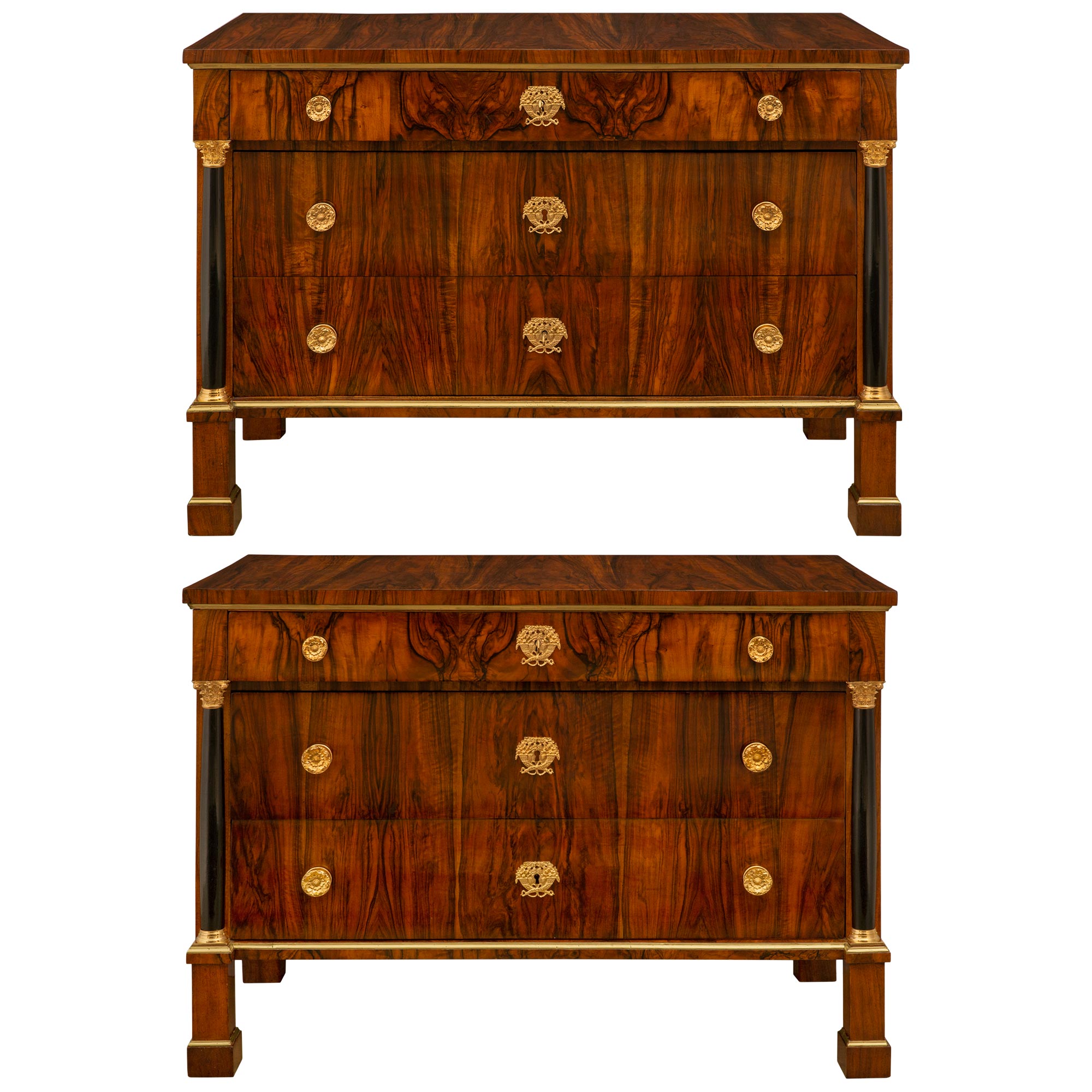 Pair Of Italian 18th Century Neo-Classical St. Rosewood, Ormolu & Brass Commodes For Sale