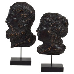 Pair of Italian 18th Century Neoclassical Carved Wooden Heads