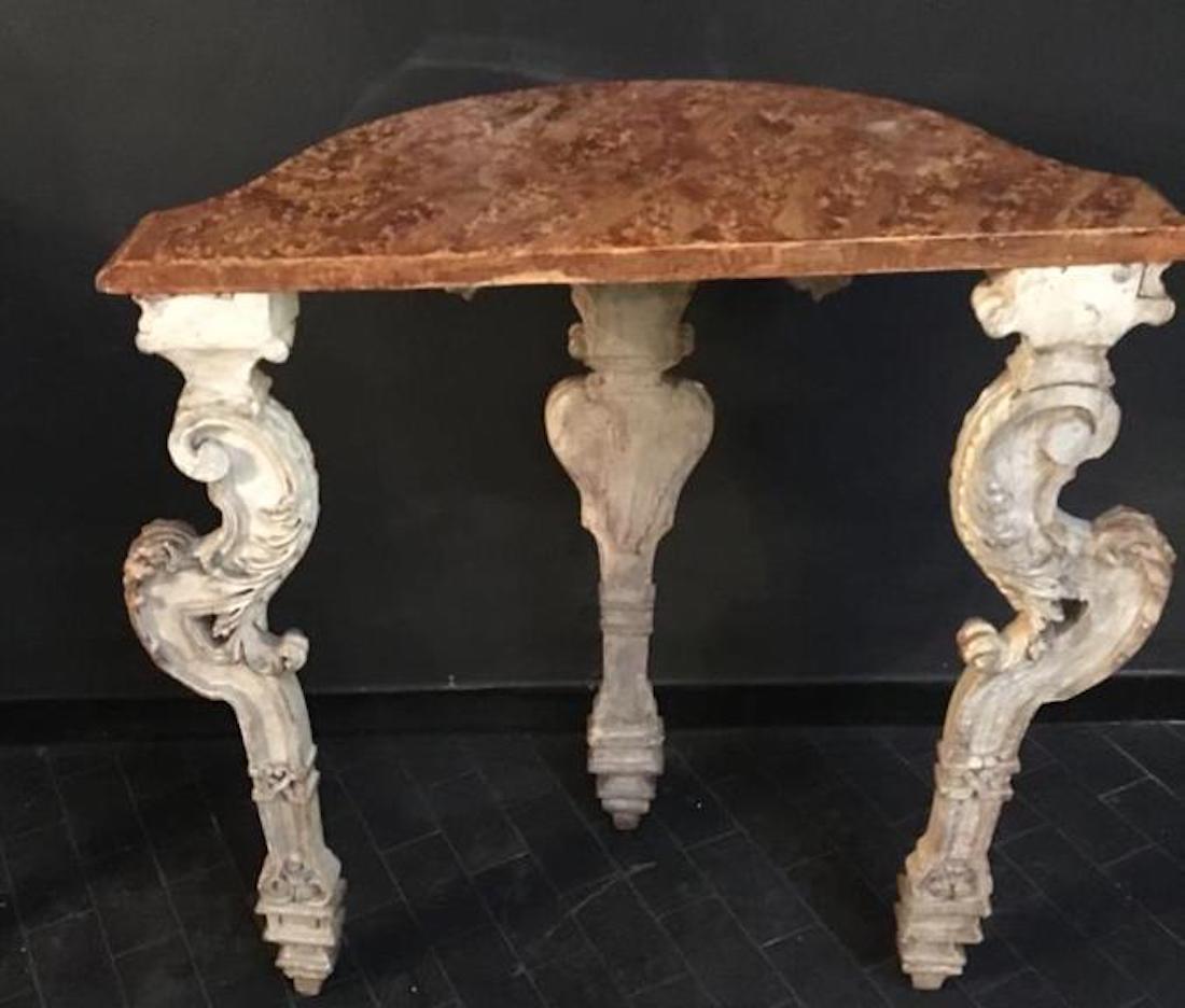 Pair of Italian 18th Century Painted and Parcel-Gilt Console Tables 4