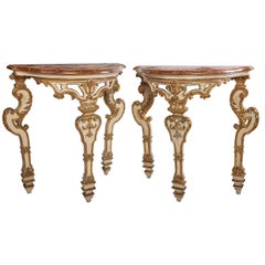 Pair of Italian 18th Century Painted and Parcel-Gilt Console Tables
