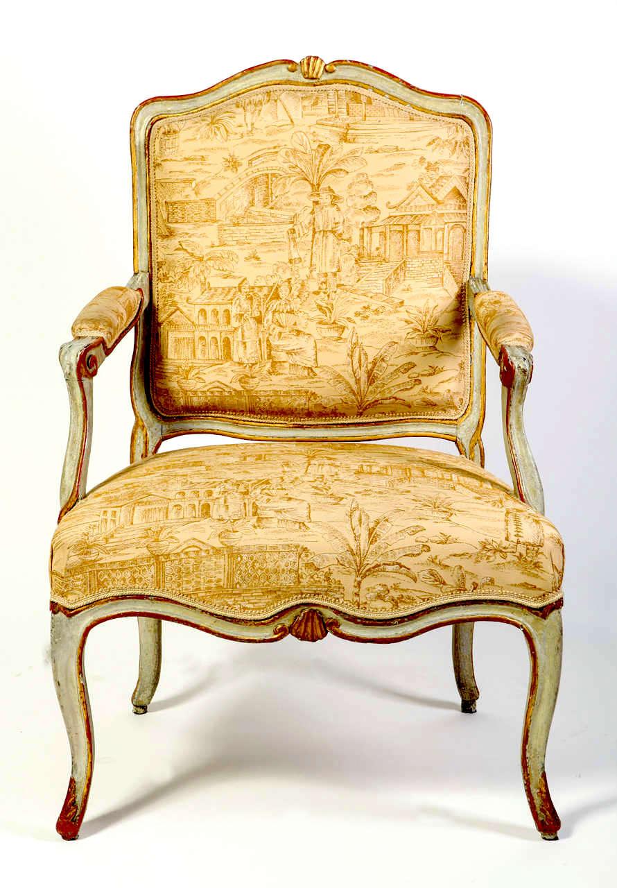 18th Century and Earlier Pair of Italian 18th Century Painted Armchairs For Sale