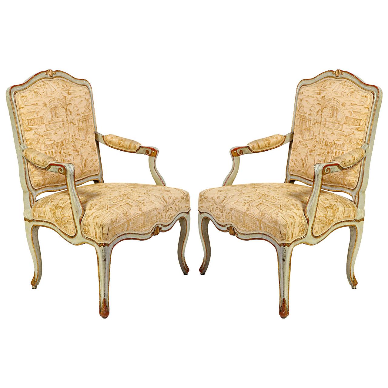 Pair of Italian 18th Century Painted Armchairs For Sale