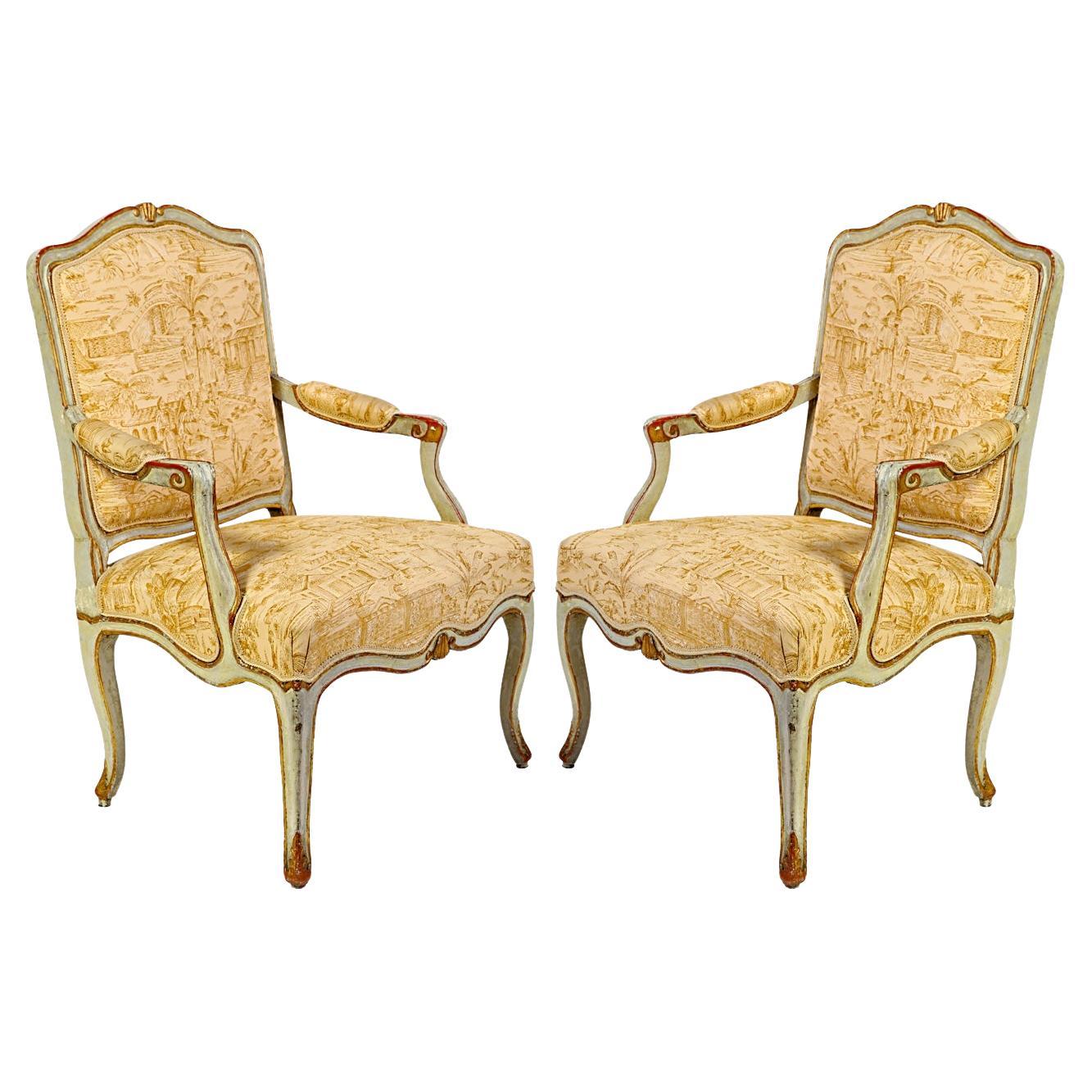 Pair of Italian 18th Century Painted Armchairs For Sale