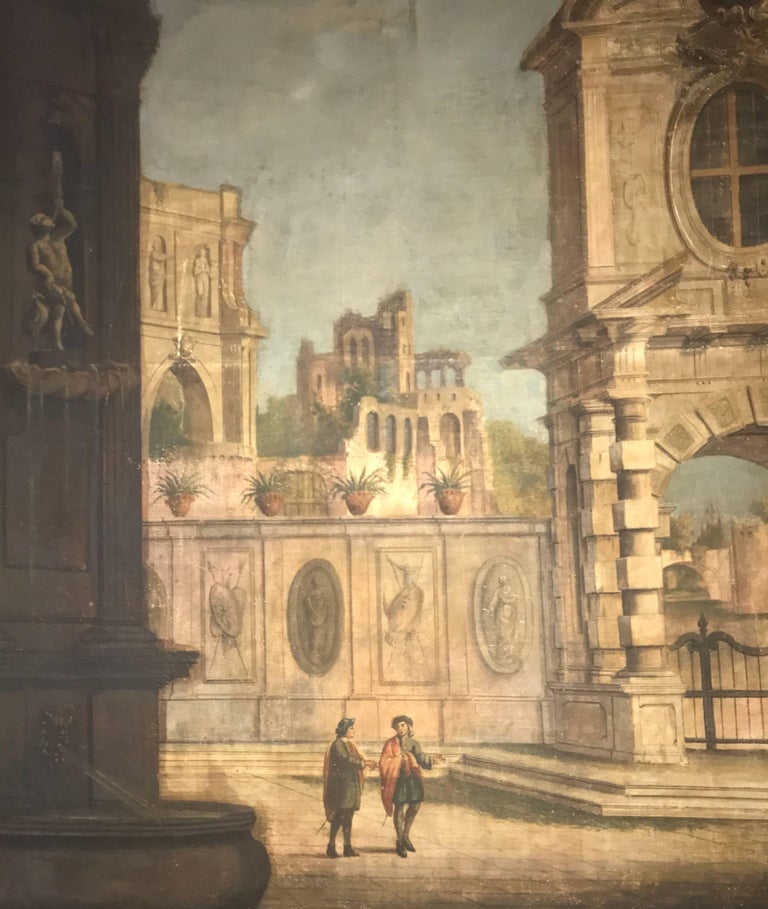 Pair of Italian 18th Century Painting Capriccio, Tempera on Canvas In Good Condition For Sale In Rome, IT