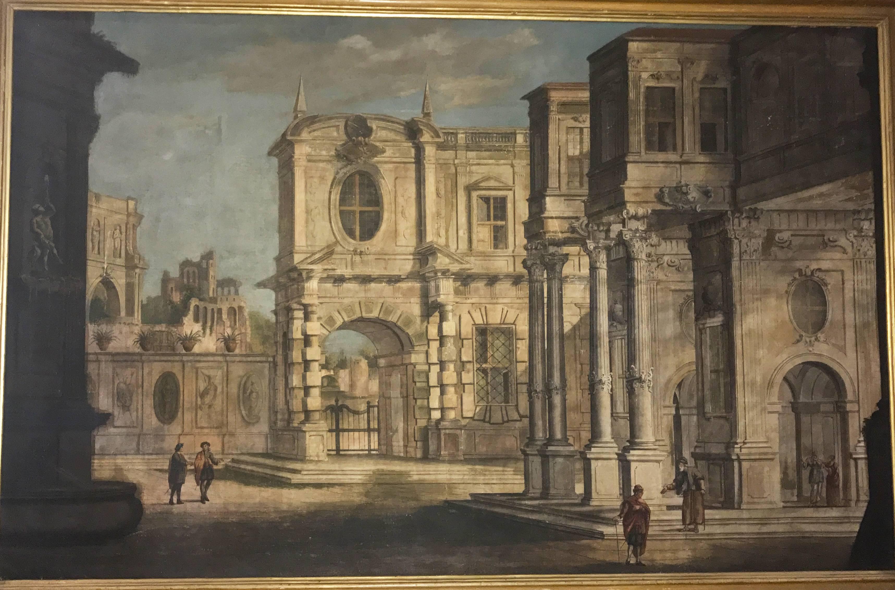 Pair of Italian 18th Century Painting Capriccio, Tempera on Canvas 2