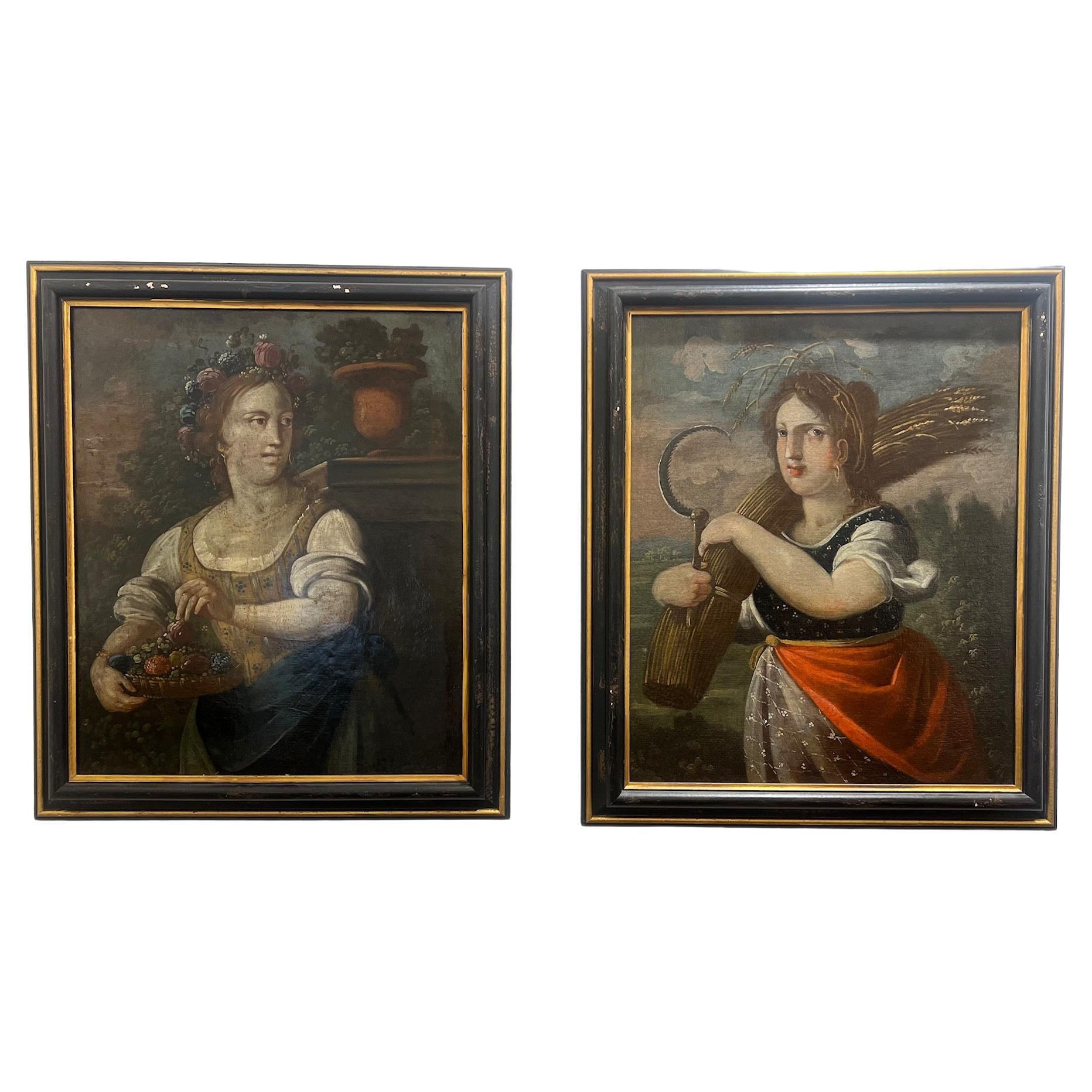 Pair of 18th Century Italian Oil Paintings For Sale