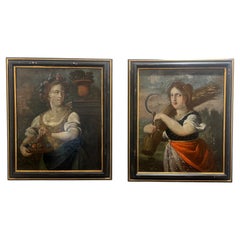Antique Pair of 18th Century Italian Oil Paintings