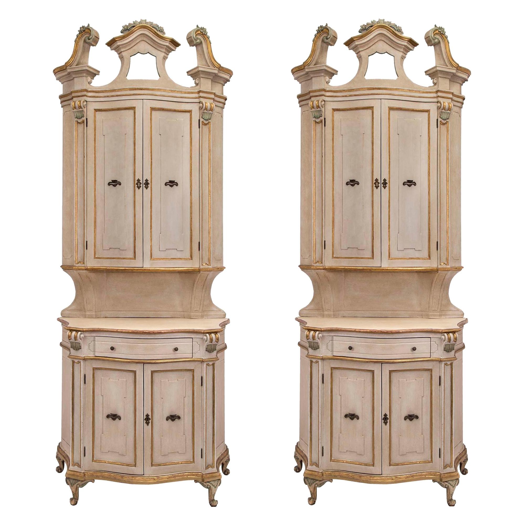 Pair of Italian 18th Century Patinated Deux-Corps Cabinets For Sale